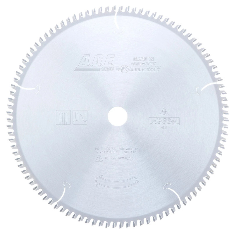 12" x 100T Carbide Tipped Thin Kerf Finishing Cut-Off and Crosscut Blade, 0 Deg., 1" Bore, ATB